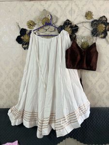 Navratri White Ethnic Skirt with Sequins
