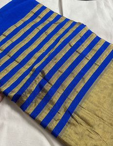 Royal Blue Saree with Gold Stripes