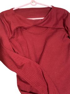 Red Ribbed Cut-Out Twist Top
