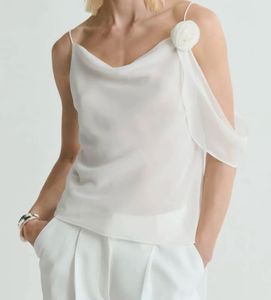 Elegant White Camisole Top with Rose Detail