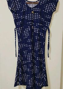 Navy Blue Printed Fit & Flare Dress | Slightly Dam