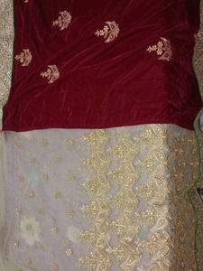 Maroon N Golden Colour Full Party Wear Net Saree With Beautiful Golden Border