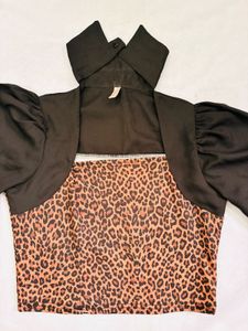 Leopard Print Crop Top with Black Bolero