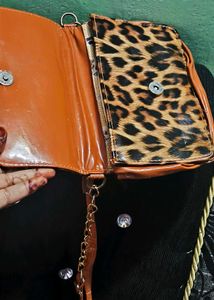 Leopard Print Clutch with Gold Chain Sling bag
