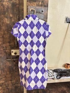 Purple &amp; White Argyle V-Neck Top