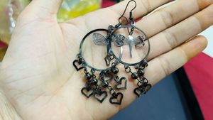 Dragonfly & Heart Dangle Earrings