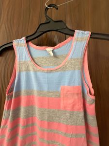 Striped Sleeveless Dress with Chiffon Hem