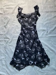 Chic Black Rose Print Dress