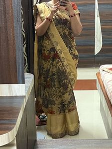 Elegant Gold Floral Print Saree