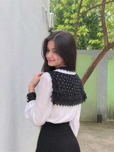 Elegant White &amp; Black Lace Blouse