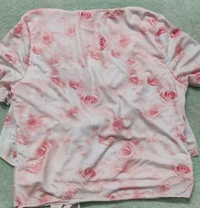 Pink Floral Mesh Tie-Front Top