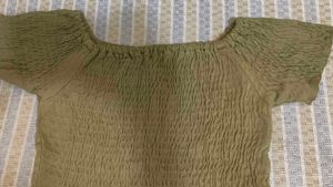 Olive Green Off Shoulder Smocked Top | Stretch Fit