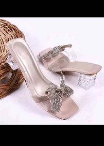 Sparkling Bow Clear Block Heels