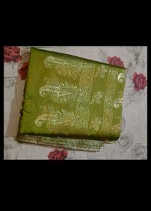 Pure olive zari silk saree