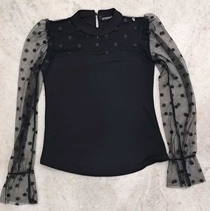 Chic Black Polka Dot Mesh Sleeve Top