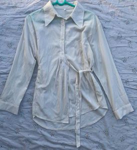 Chic White Collared Tie-Waist Tunic