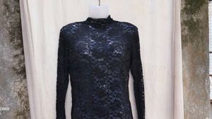 24138. Black Lace Mock Neck Long Sleeve Top