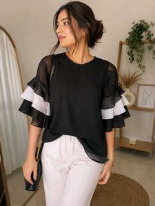 Chic Black Ruffle Sleeve Top