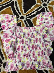 Floral Smocked Ruffle Sleeve Top