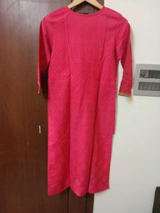 MAX Elegant Pink And Gold Embroidered Kurta,Size-S