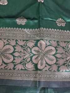 Elegant Green Silk Saree with Silver Border