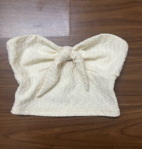 Cream Textured Bandeau Tube Top - Si