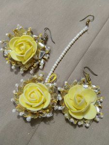 Handmade Yellow Rose &amp; Pearl Jewellery Set