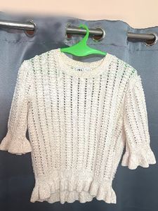 Cream Crocheted Ruffled Top