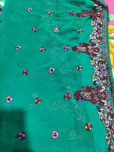 Elegant Green Embroidered Saree