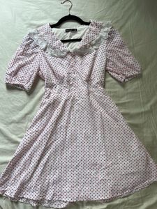 Pink Polka Dot Lace Trim Dress