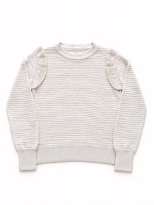 CREAM RIBBED KNIT SWEATER WITH RUFFLE SHOULDER
