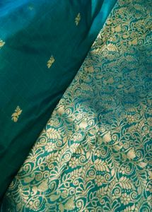 Beautiful Peacock blue Saree with Golden Border