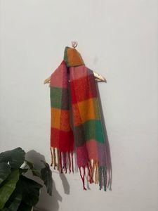 Colorful Plaid Scarf with Fringe