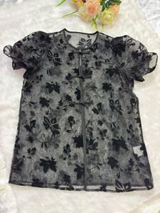 Chic Black Floral Sheer Top