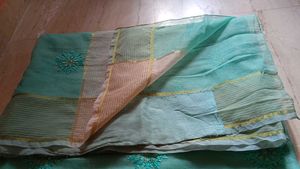 Beautiful Teal Saree with Intricate Embroidery