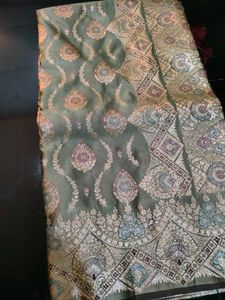 New Original premium Dusty green Satin Silk Saree