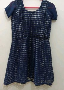Navy Blue Sequined Kurta Plazoo Set with Dupatta