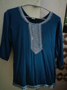 Embroidered Teal Short Kurti