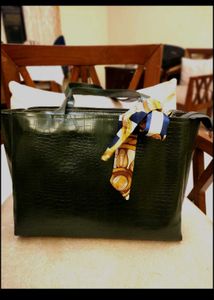 Green Hand Bag Along With Silk Scarf