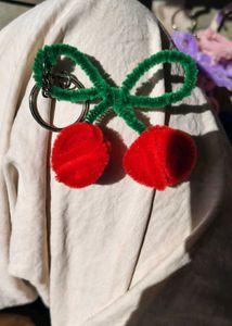 Fuzzy Wire Cherry Keychain