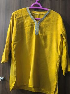 Beautiful Yellow Kurta with Embellished Neckline