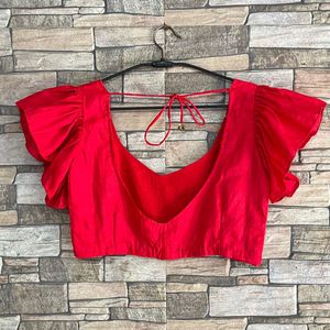 Vibrant Red Flutter Sleeve Blouse fix price