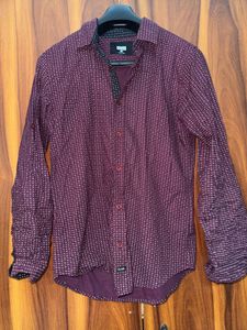 Men's Burgundy Printed Full Sleeve Shirt
