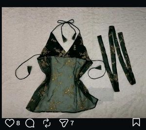 Green &amp; Gold Embroidered Halter Top