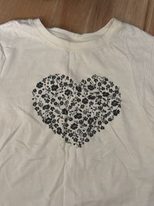 White T-Shirt with Floral Heart Print