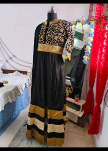 Elegant Black &amp; Gold Anarkali Gown
