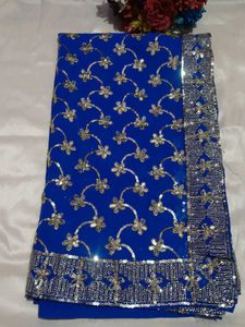 Royal Blue Embroidered Saree with blouse