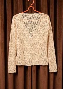 Beige Lace Open Front Cardigan