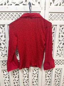 💝Red Textured Bell Sleeve Shirt G