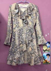 Stylish Snake Print Ruffle Dress